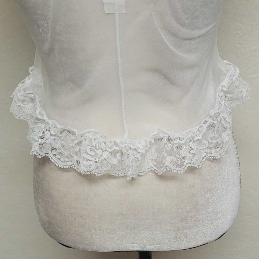 Frederick's Of Hollywood Vintage White Lace Teal Satin Lace-up Corset Lingerie S - Picture 10 of 12
